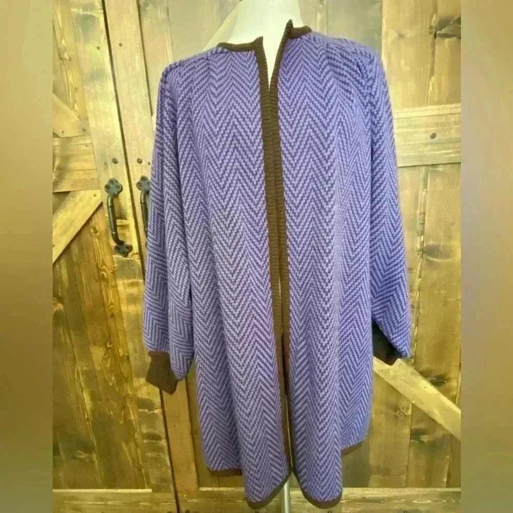 VINTAGE Valentino wool open front cardigan purple brown herringbone Sz IT42 US8